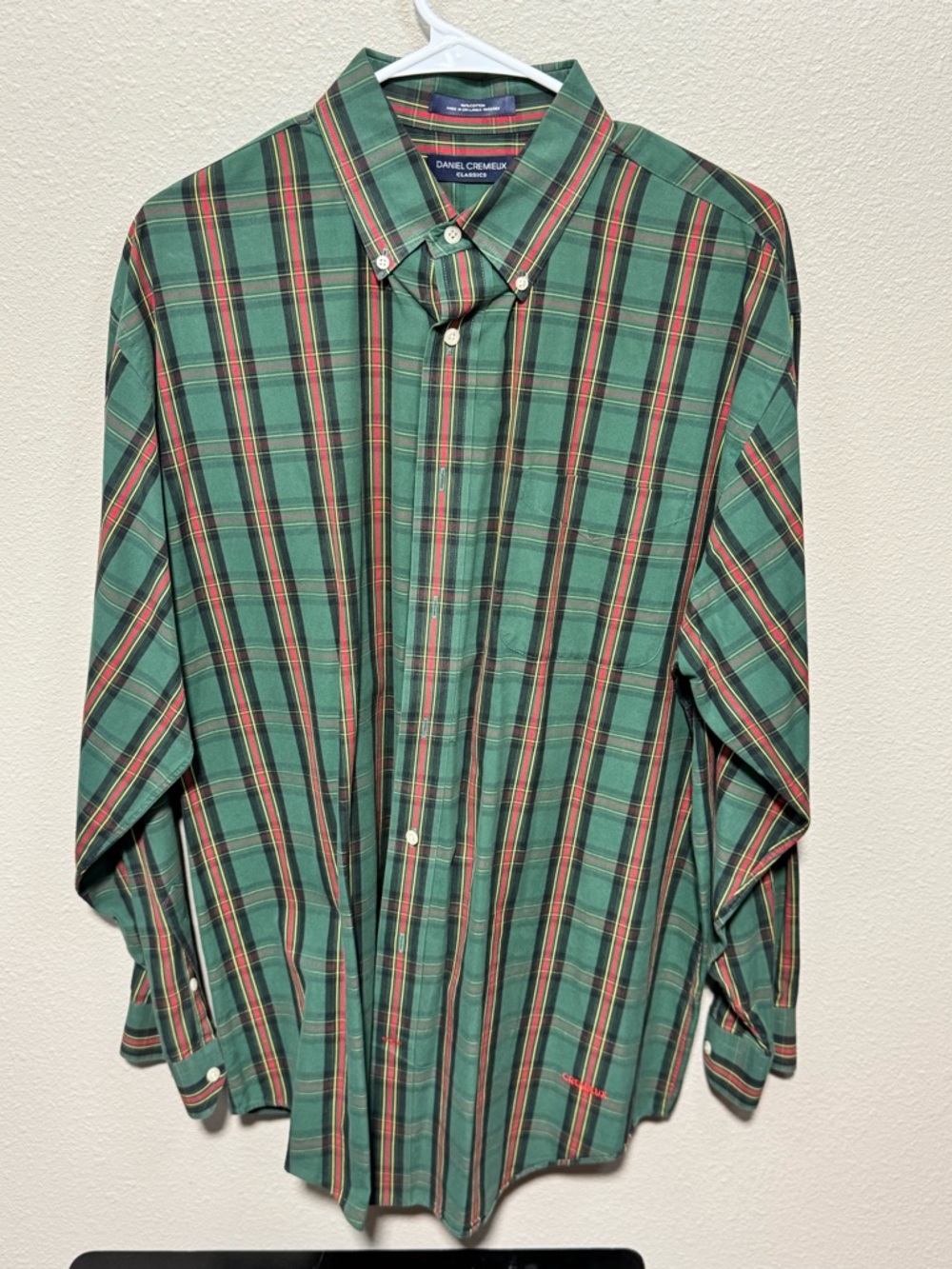 Daniel Cremieux Men's Green and Red Plaid Button-Down Shirt